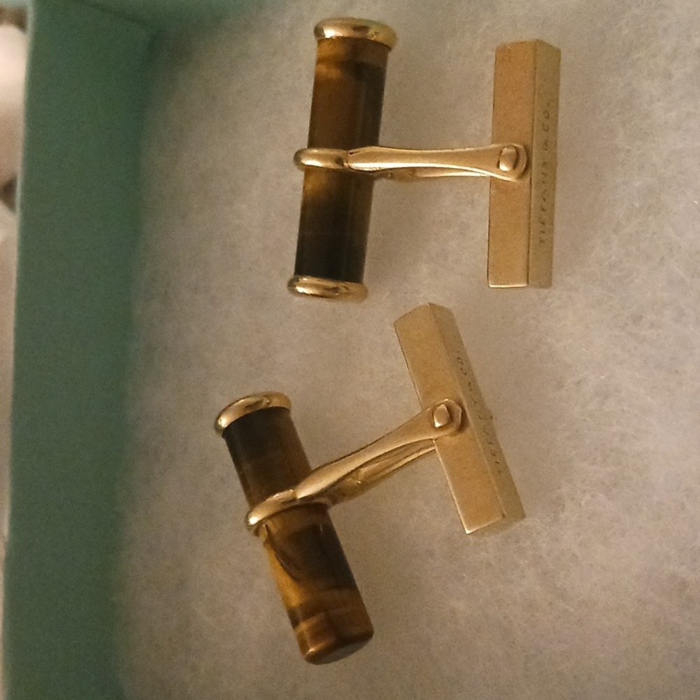 Tiffany & Co 14k Gold /Tiger Eye Cufflinks 🐅✨️ - Picture 3 of 9